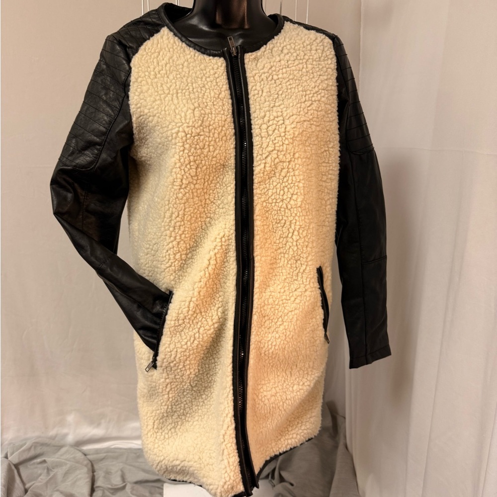 Miss London Teddy Jacket Cream and Black Cozy Style